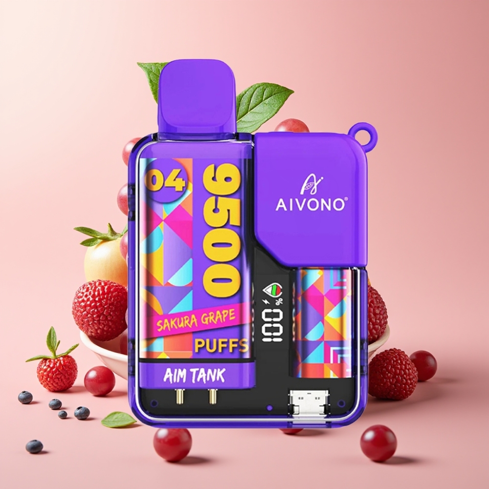 Aivono AIM-TANK 9500 Puffs 18ml LCD Sakura Grape (Kirschtraube)