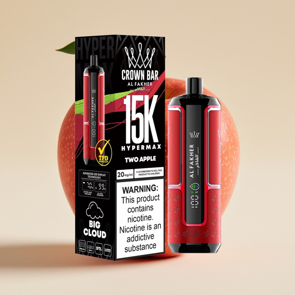 Al Fakher Crown Bar 15K Hypermax 22ml 600mAh Typ-C DTL 6mg Zwei Äpfel