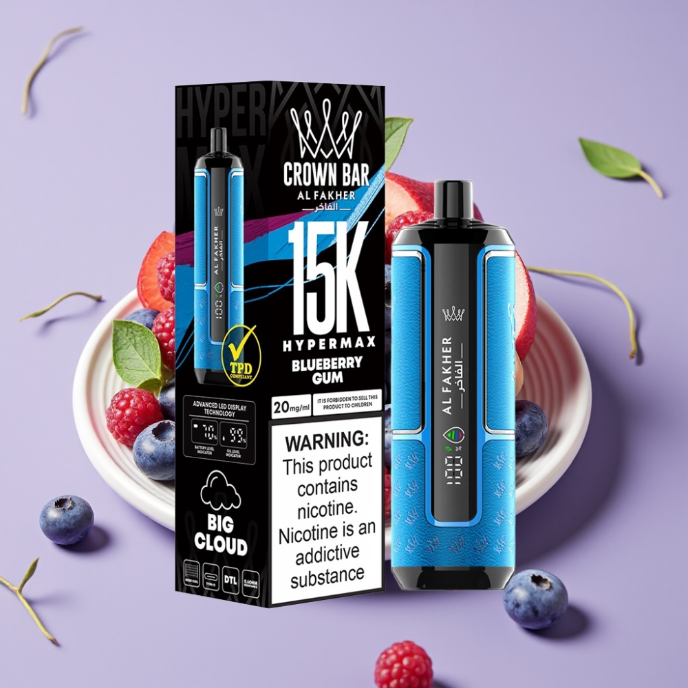 Al Fakher Crown Bar 15K Hypermax 22ml 600mAh Typ-C DTL Heidelbeer-Kaugummi