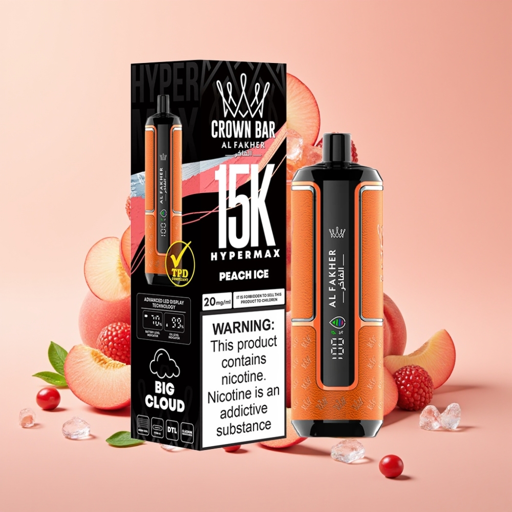 Al Fakher Crown Bar 15K Hypermax 22ml 600mAh Type-C DTL 6mg Pfirsich Eis