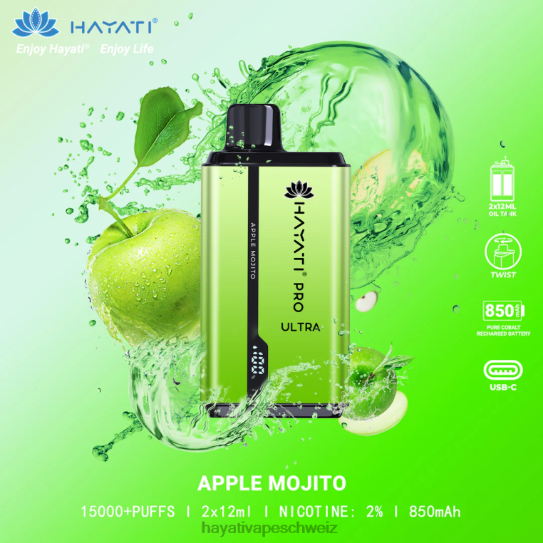 Hayati Amazon Schweiz | Hayati Pro Ultra Einweg 15000 Züge Apfel-Mojito X880P200