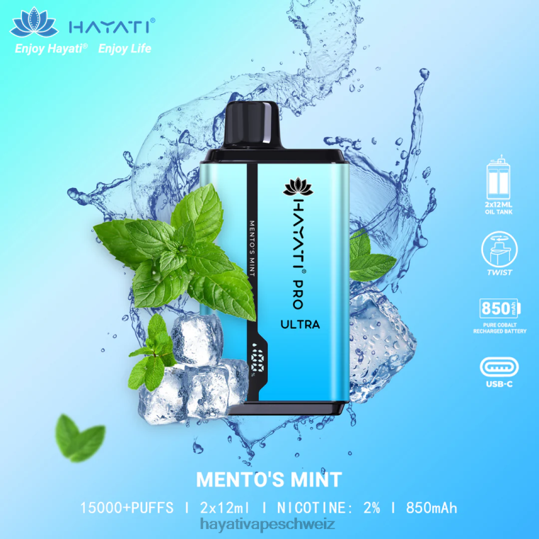 Hayati Flavours | Hayati Pro Ultra Einweg 15000 Züge Mentos Minze X880P206