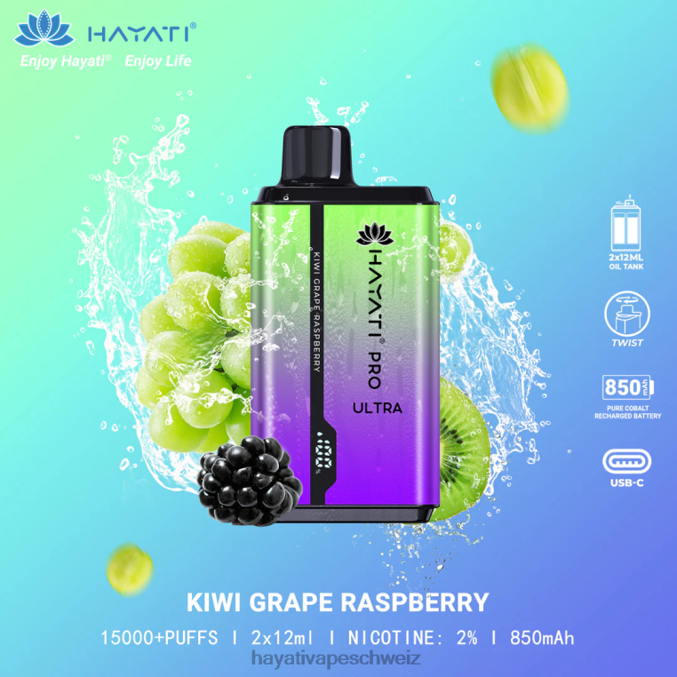 Hayati Geneva | Hayati Pro Ultra Einweg 15000 Züge Kiwi-Trauben-Himbeere X880P202