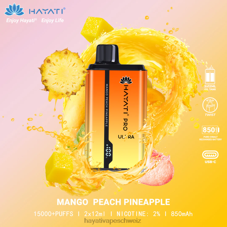 Hayati Vape Review | Hayati Pro Ultra Einweg 15000 Züge Mango-Pfirsich-Ananas X880P204