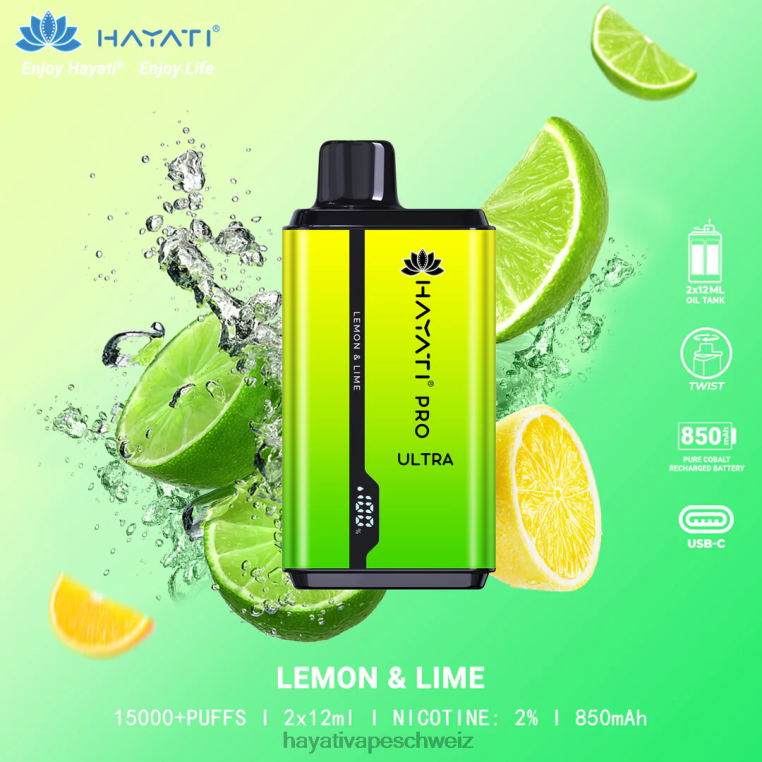 Hayati Vape Schweiz | Hayati Pro Ultra Einweg 15000 Züge Zitrone und Limette X880P203