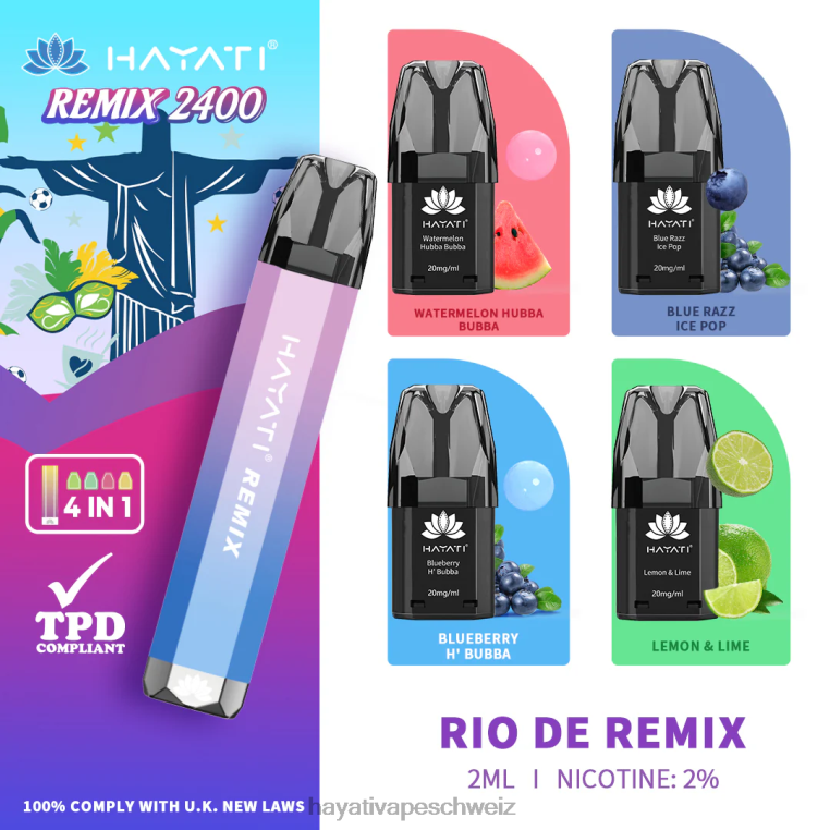 Hayati Flavour List | Hayati Remix vorgefülltes Pod-System, 2400 Züge Rio de Remix X880P57