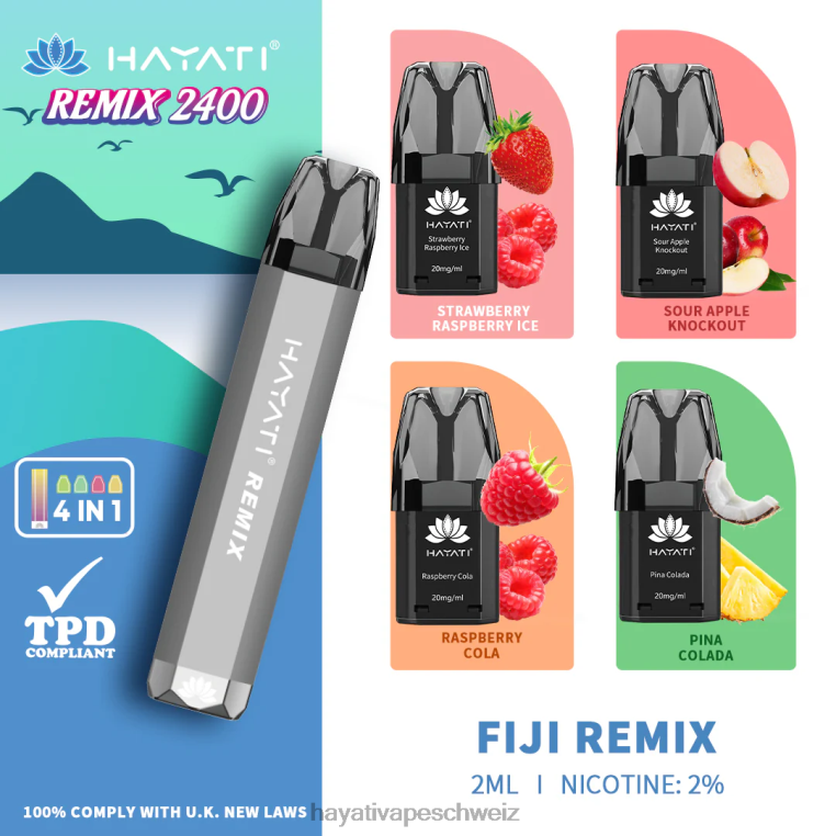 Hayati Vape Schweiz | Hayati Remix vorgefülltes Pod-System, 2400 Züge Fidschi-Remix X880P53